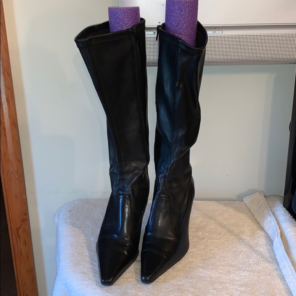 Black Zippered High Heel Boots